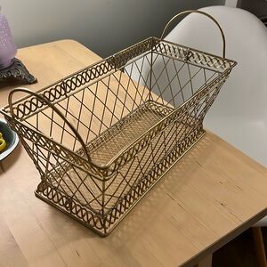 Vintage Goldtone rectangular Wire Metal Box basket